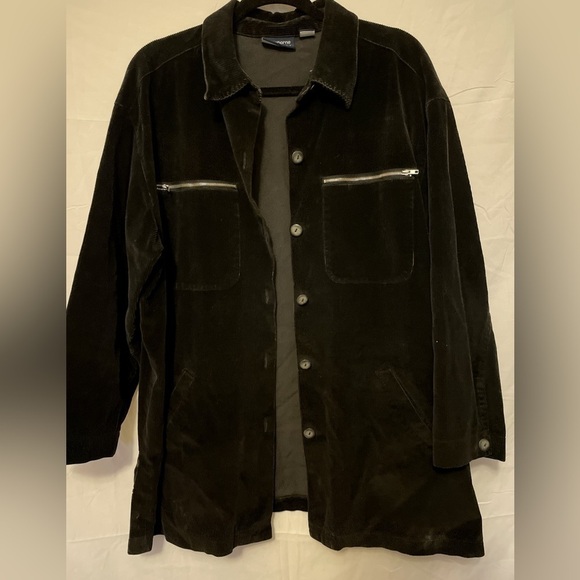 Liz Claiborne Black Corduroy Jacket or button down shacket with zip pockets - Picture 1 of 4